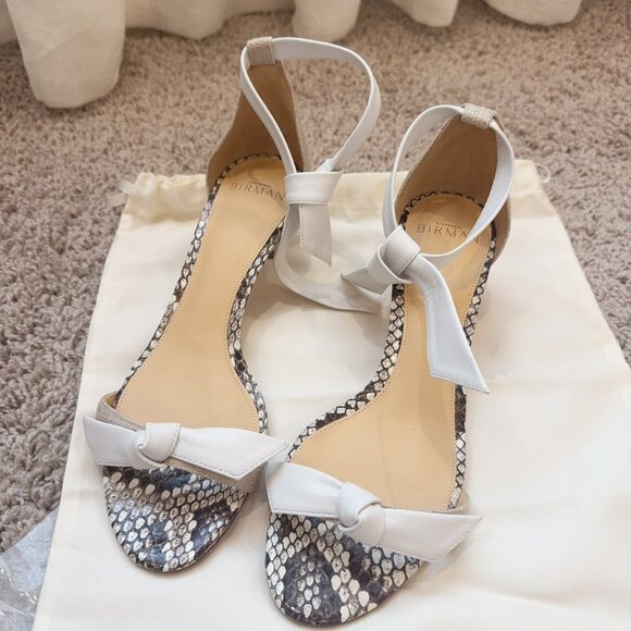 NIB ALEXANDRE BIRMAN CLARITA LINEN AND SNAKESKIN KITTEN HEEL SANDALS 7/37.5 - Picture 1 of 8